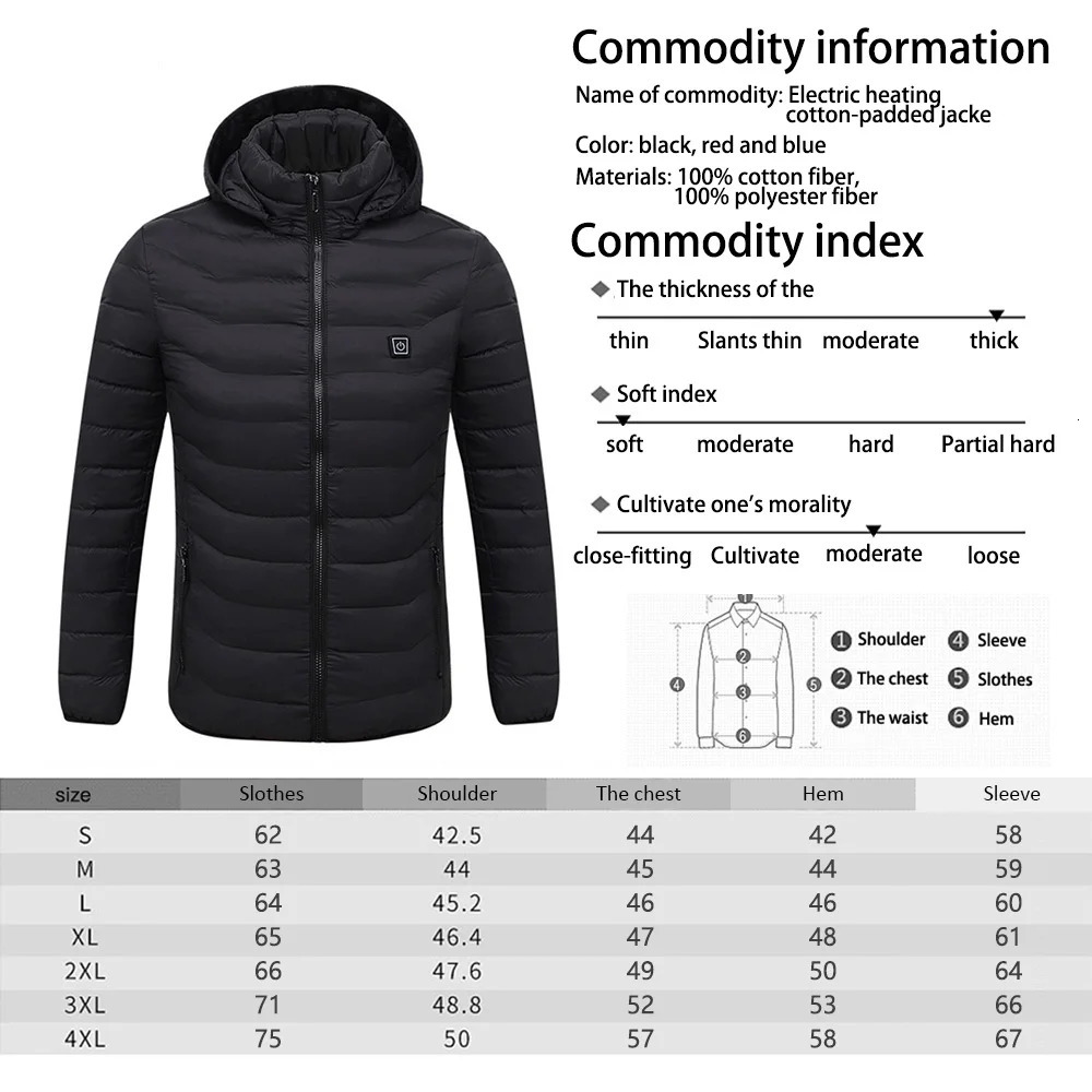 Winter women heating Jackets Female Winter Warm USB Heating Padded Jacket Smart Thermostat Hooded Heated Clothing 251030