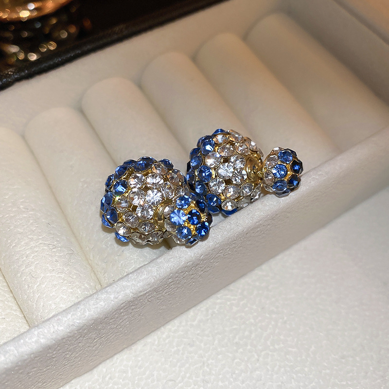 Sier Needle Inlaid Dia Large Small Round Front and Back Wear Korean Light High-end Sense Niche Fashion Earrings for Women