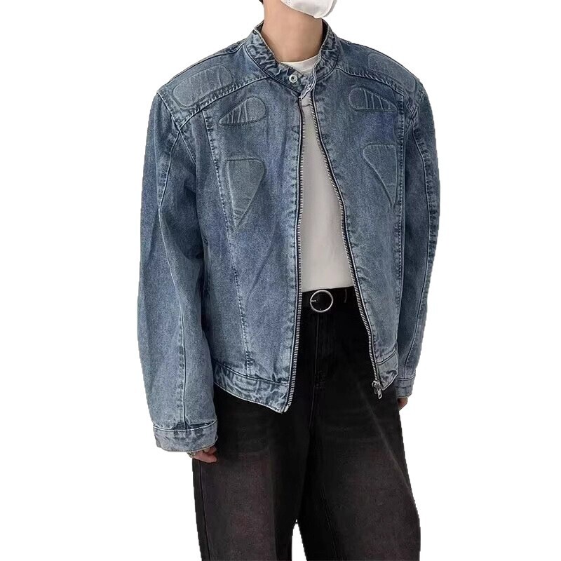 American Vintage Denim Men's Jacket Trendy Designer Coat Brand High Street Loose Casual Versatile Simple Round Neck Fashion Coat