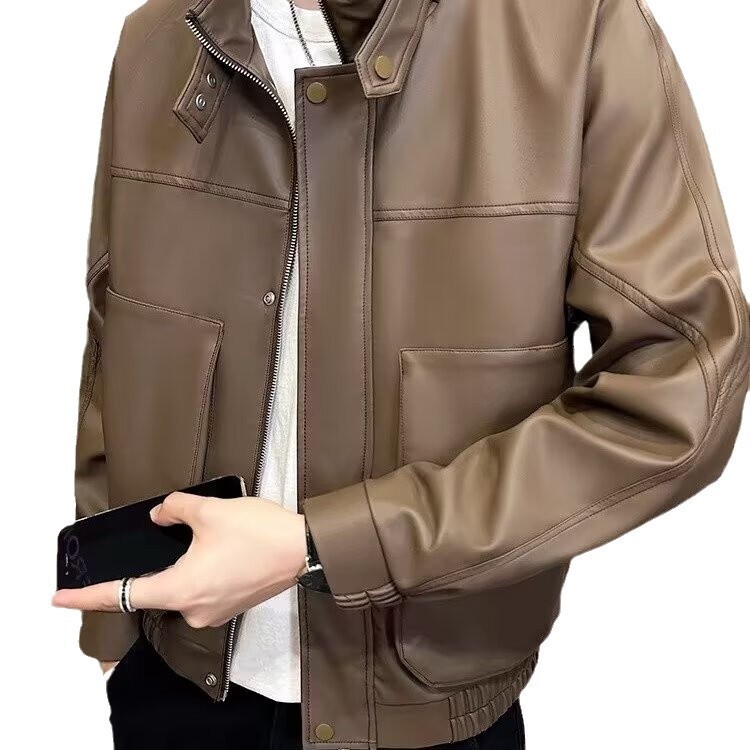 Men's Leather Jacket Trendy Spring Autumn New Style Handsome Brown Designer Jacket Casual Motorcycle High-end Leather Coat Men 2025 New Model
