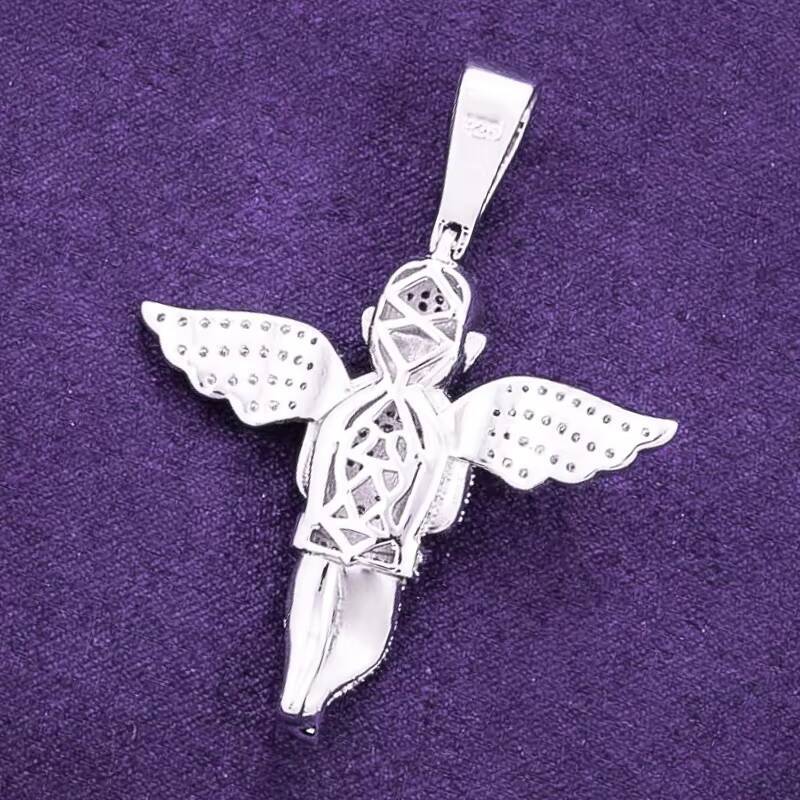 Hip Hop GRA Iced Bling D Color Moissanite 925 Sterling Silver Angel Pendant Diamond Tester Cluster Men Womens Pendant Charms