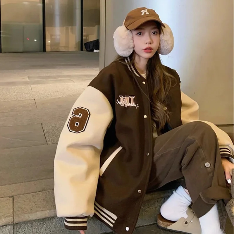 Ladies Thickened Fleece Lined Baseball Jacket Winter Ins Trendy Korean Versatile BF Lazy Style Outerwear Towel Embroidery 251029