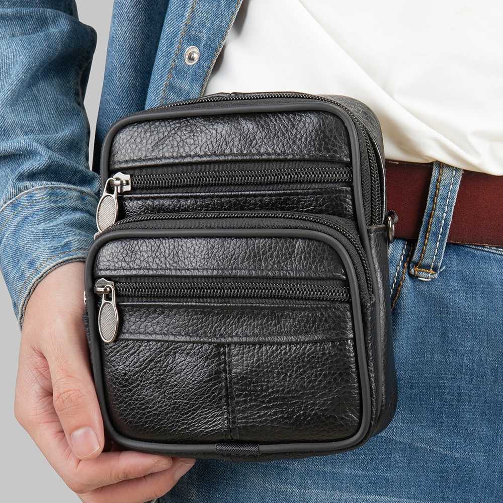 WAL New Mens Single Shoder Leather BowTop Layer Cowhide Crossbody Bag Casual Small Body Bag Belt Fanny Pack Men Y251011