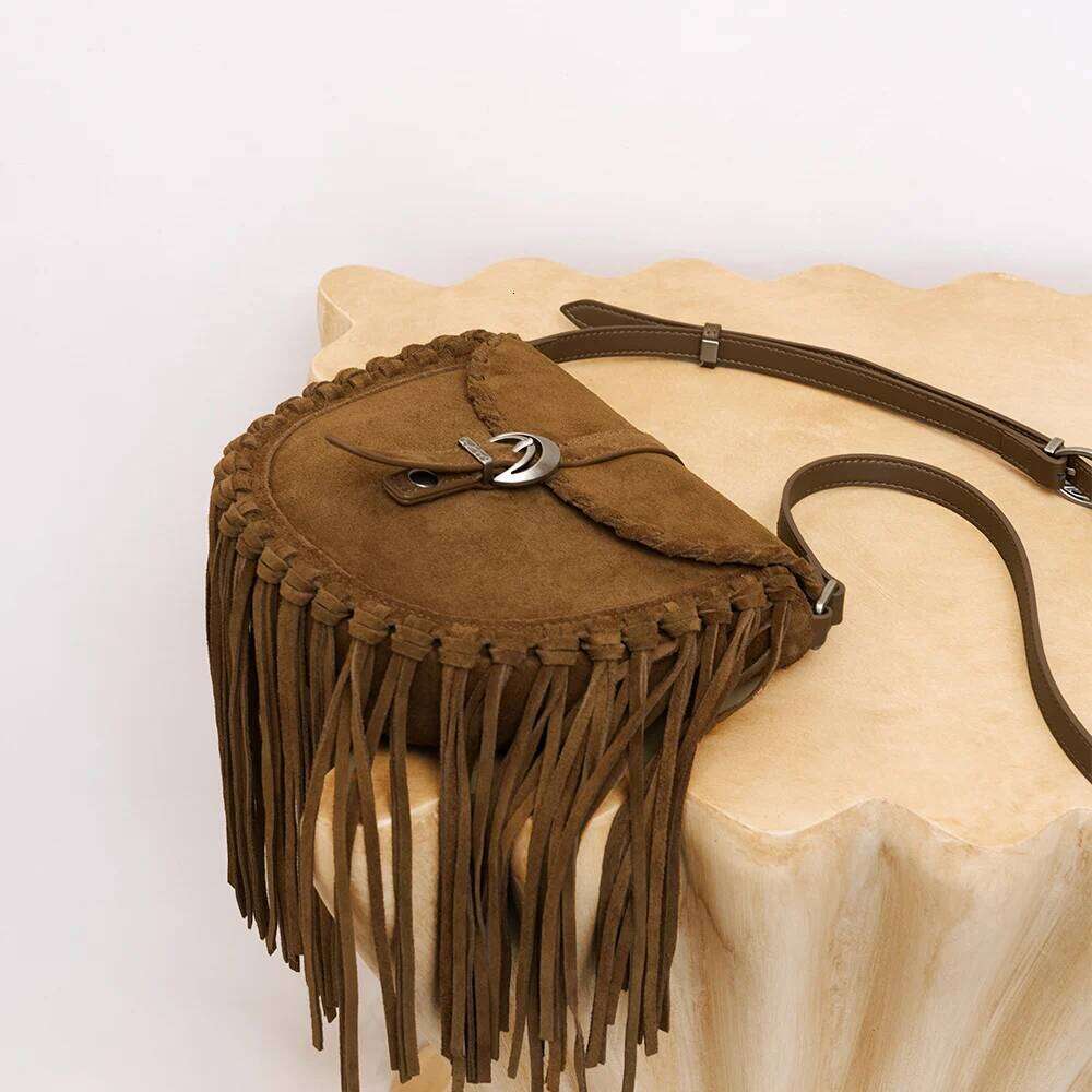 Mendy Tassel Women's Handbag Cross Suede Leather Retro Vintage Saddle Bag 2025 New In Designer Crossbody