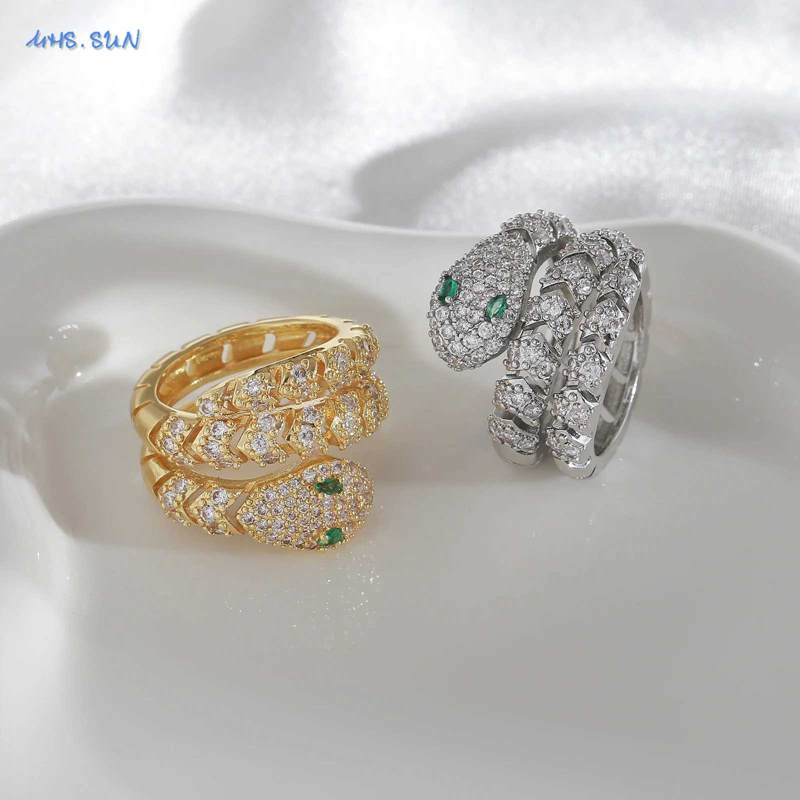 MHSSUN New Luxury Zircon Snake Rings For Women Gold Silver Color Adjustable Finger Double Rings Wedding Birthday Jewelry GiftsW251030
