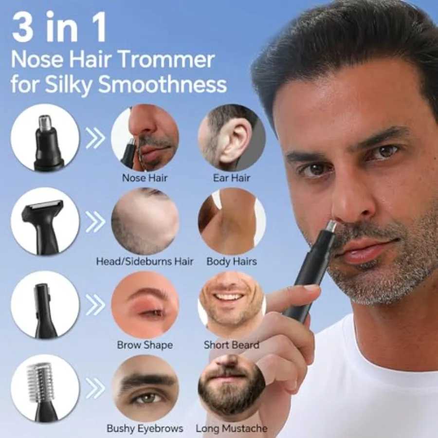 RUIM 3in1 Nose Hair Trimmer for Men and Women Painless Eyebrow Ear Face Groomer USBC Fast Charge Waterproof with LED Display Sh M251030