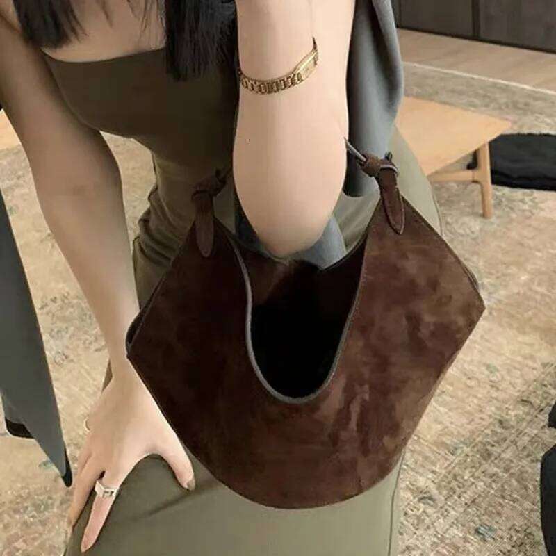 High Quality Genuine Suede Bucket Bag Brown Handbag