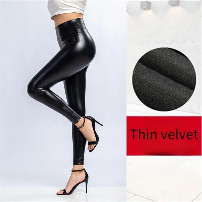 Winter Pu Leather Leggings for Women Warm Leggins Black Velvet High Waist Stretchy Skinny Plus SizeLeggings 251028