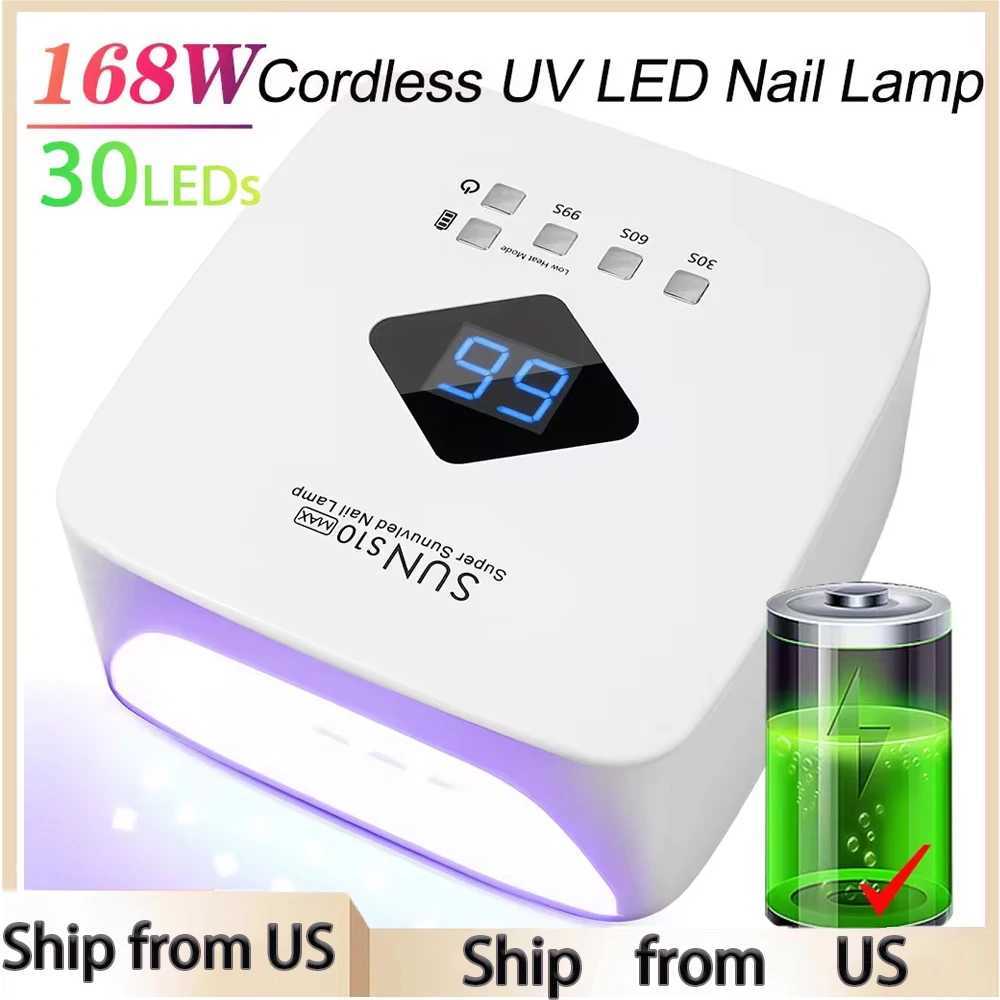 168W UV LED Nail Lamp Rechargeable Nail Dryer with Large LCD Display Professional Gel Curing Lamp 4 Timer Auto Sensor for Salon L251030