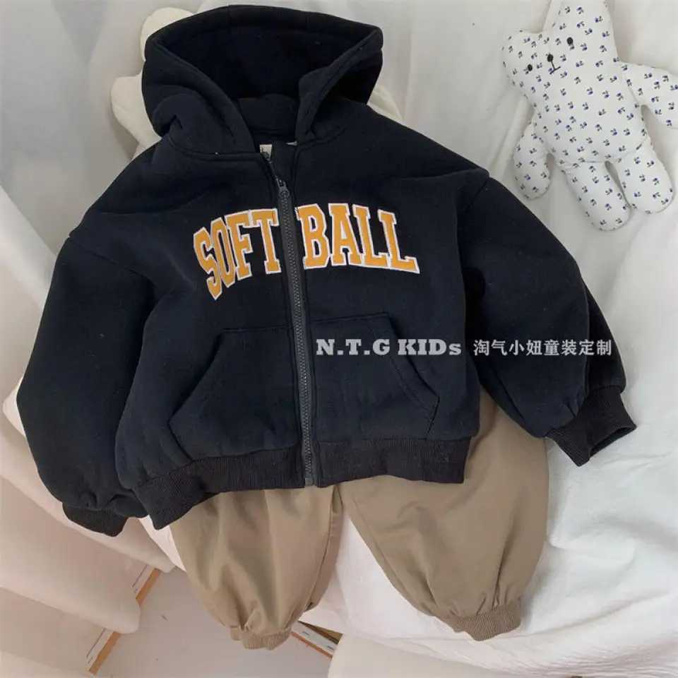 Kids Jacket Winter Coat Thicken Warm Fleece Hooded Sweatshirt Outerwear with Letter Print for Boys Toddler Cold Weather ClothingT251030