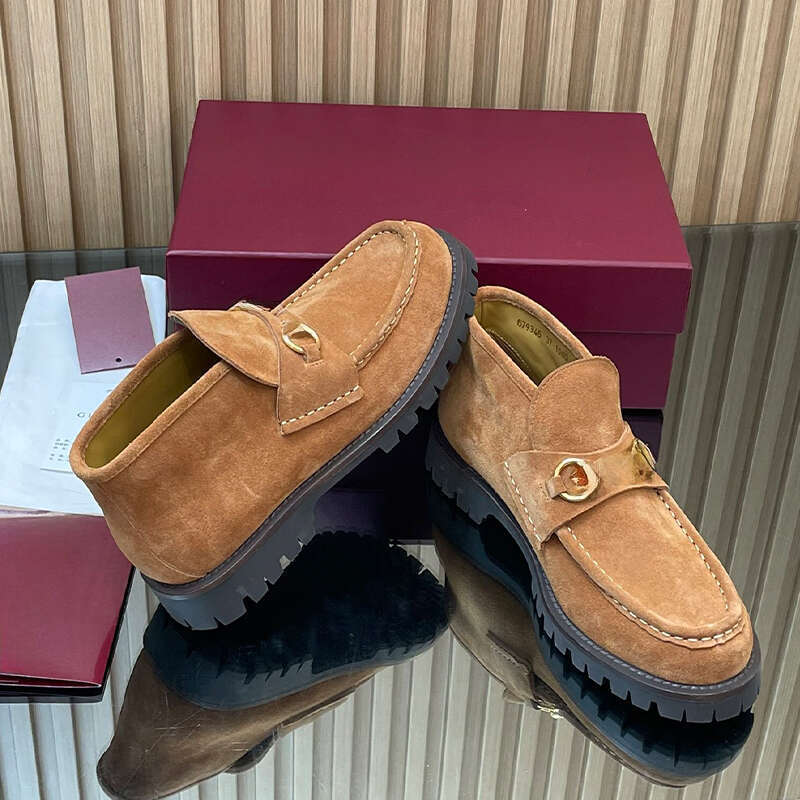 Designer woman Chelsea Boots Metal buckle Suede platform loafers Monolith polish Leather Boots Classic Patent Suede Loafer Women Oxford Chunky Shoes With Box