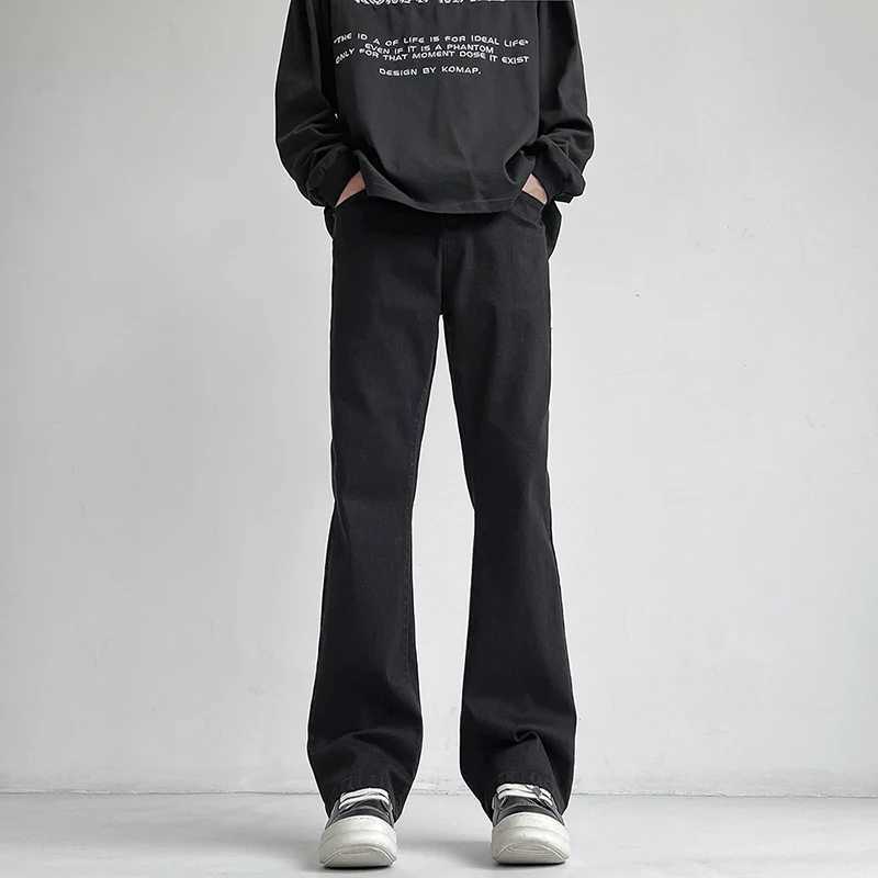 Autumn Vintage Straight Wide Legs BLACK Jeans Mens Streetwear Harajuku Washed Baggy Casual Flare Denim Trousers Y2K Male Pants J251030