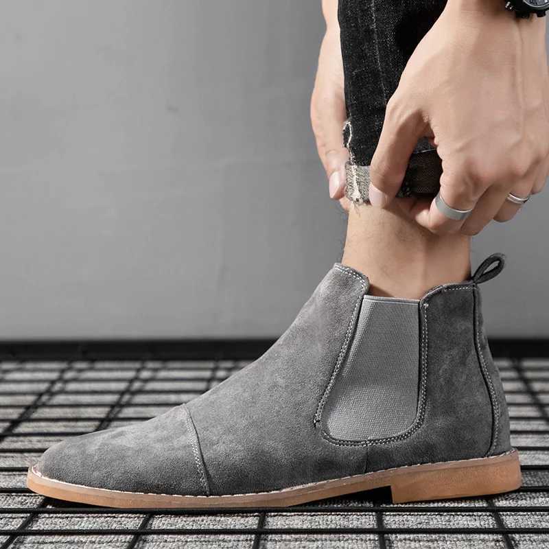 Men Suede Leather Chelsea Boots British Style Pointedtoe Dress Boots Outdoor Comortable Non Slip Mens Ankle Boots Z251029