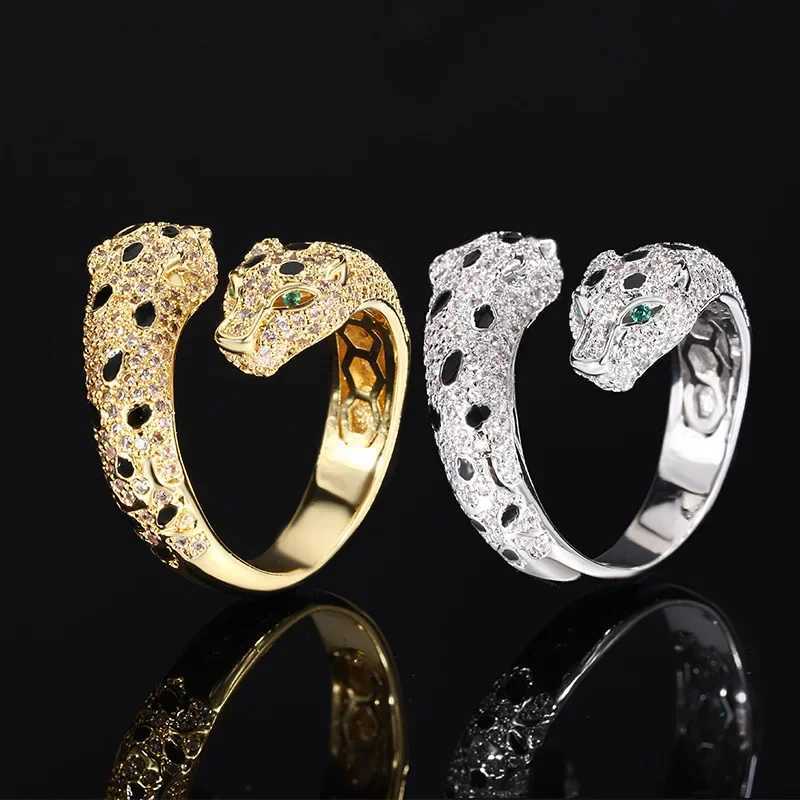 2024 New Jewelry European and American Retro Leopard Ring Fashion Personality Diamond S925 Silver Plated 18K GoldW251030