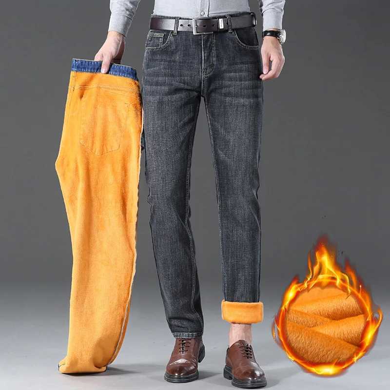 Winter Thermal Warm Flannel Stretch Jeans Mens Winter Highquality Famous Brand Fleece Pants Straight Trousers Denim Jean 2840 J251030