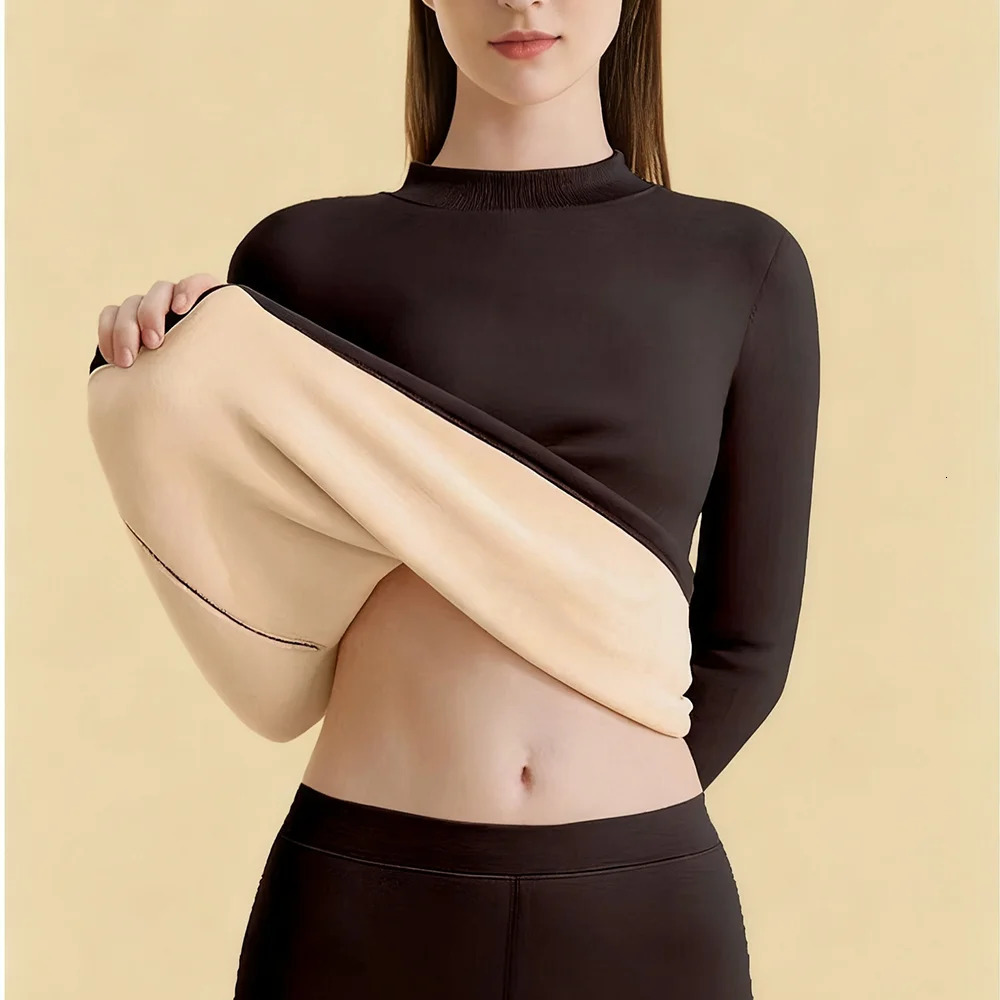 1Set Thick Thermal Underwear Women Stand Collar Seamless Warm Lingerie Winter Long Sleeve Bottoming Solid Thermal Clothing Sets 251030