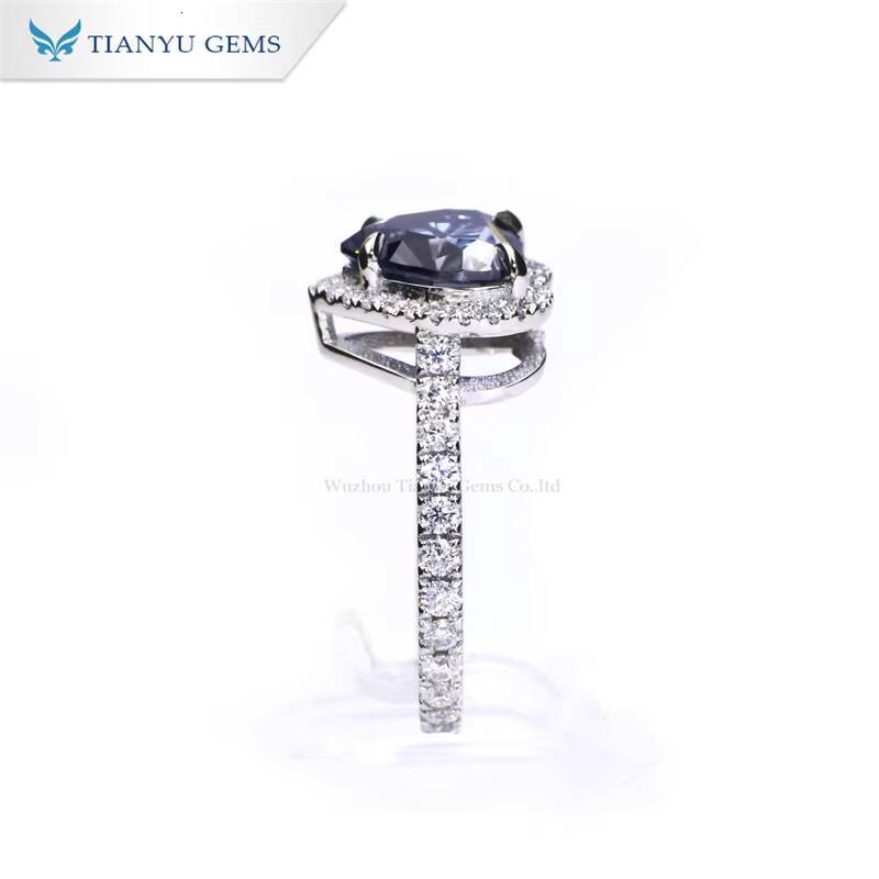 Tianyu Gems Heart Cut 9mm 3ct Vivid Blue Moissanite halo Ring 18k 14k 10k White Gold Women Synthetic Diamond Ring Custom Jewelry