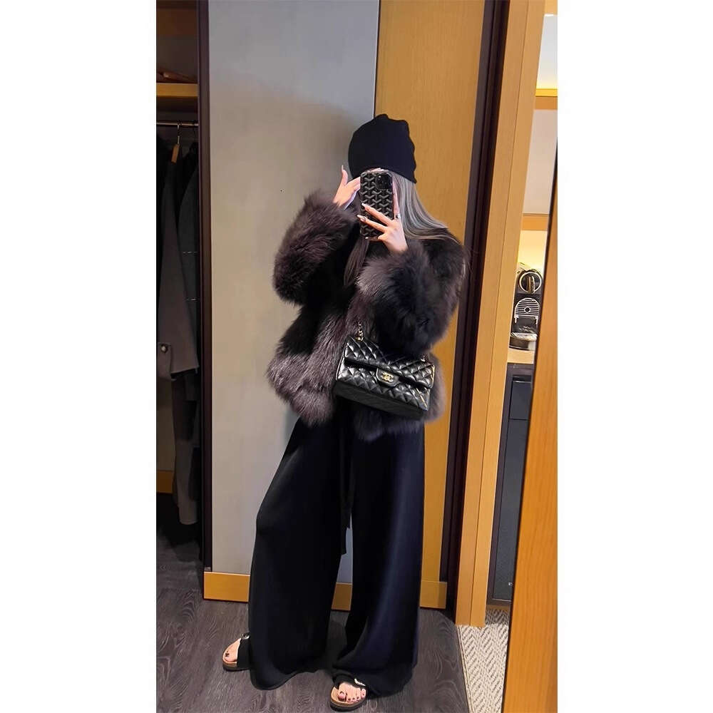 EcoFriendly Winter Autumn Faux Short Integrated Gray Fox Fur Coat for Women New Model