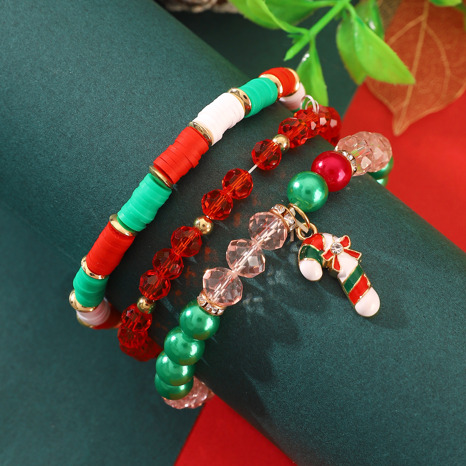 Colorful Holiday Inspired Beaded Bracelts Set: Santa Clause, Snowflakes, Elks