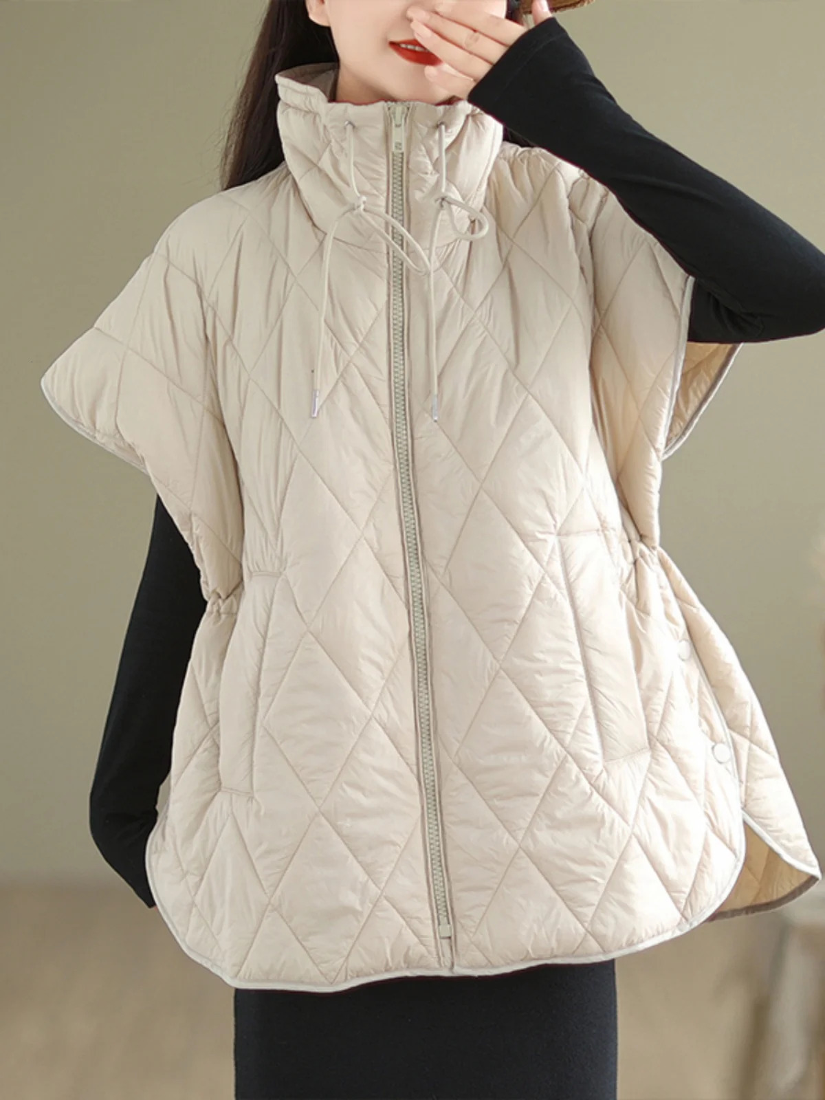2025 Autumn Winter Loose Commute Cotton Jaet Womens Sle Diamond id down Cotton Vest Simple Matching Outerwear 251024