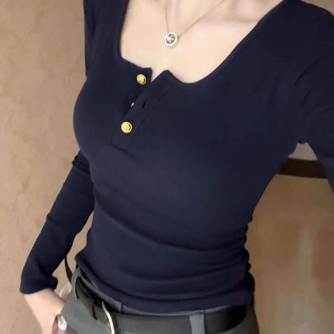 American designer retro long sleeved shirt for women in spring and autumn, new collar, sweet and spicy top, slim fit, slimming effect, inner layer, sm