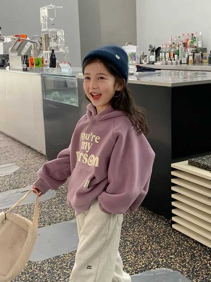 Baby Girls 2025 New AutumnWinter FleeceLined Letter Print Thickened HoodieT251030