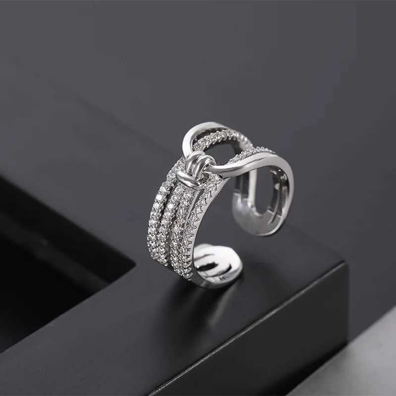 Luxury Double Layers Zircon Rings for Women Gold Plated Opening Stainless Steel Ring 2023 Trend Aesthetic Party Wedding JewelryW251030