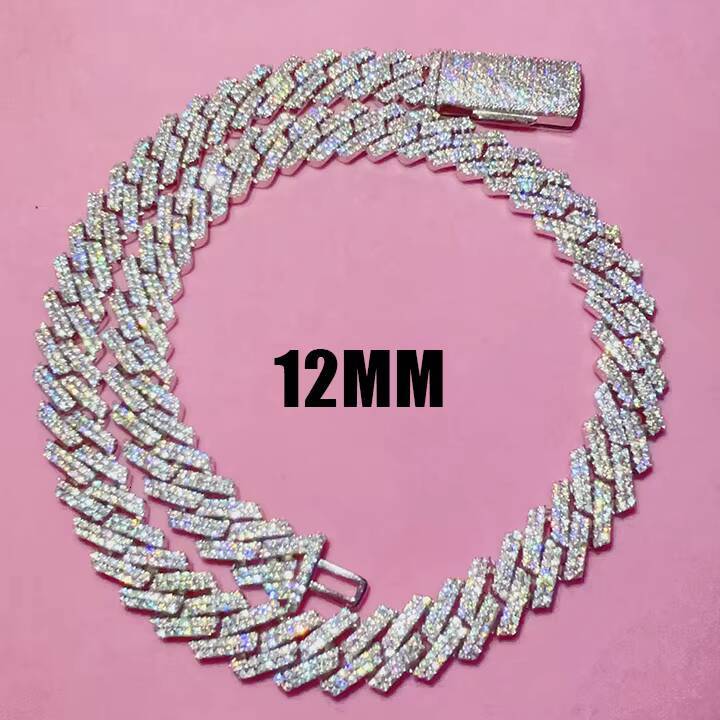 Fast Shipping 12mm Chain 925 Sterling Silver Gold Plated Hip Hop VVS D Color Moissanite Cuban Link Chain