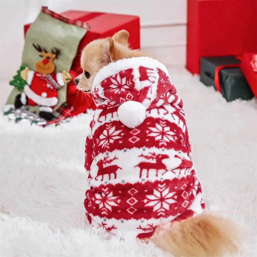 Cute Winter Warm Cat Dog Clothes Plush Christmas Dog Jumpsuit Clothes Kitten Hoodie for York Chihuahua C251030