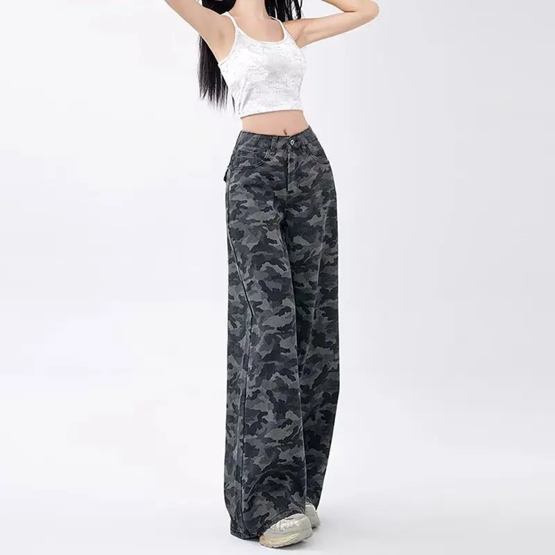 Womens Jeans Baggy Jeans Y2k American Retro Camouflage Cargo Pants High Waist Loose Fit Fashion Long Trousers 251029