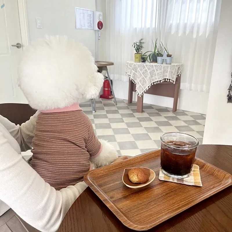 Fashion Pet Stripe Dog Clothes Autumn Pet Lapel Tshirt Teddy Warm Bottom Shirt Bichon Pomeranian Soft Puppy Two Legs Clothes C251030