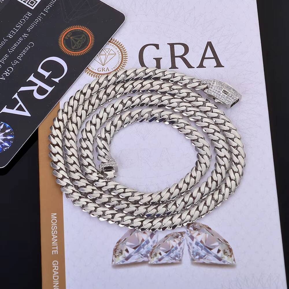 NUOYA High Quality 925 Sterling Silver Cuban Link Chain Iced Out Moissanite Diamond Clasp Smooth Chain Necklace Gift for Women Designer's style