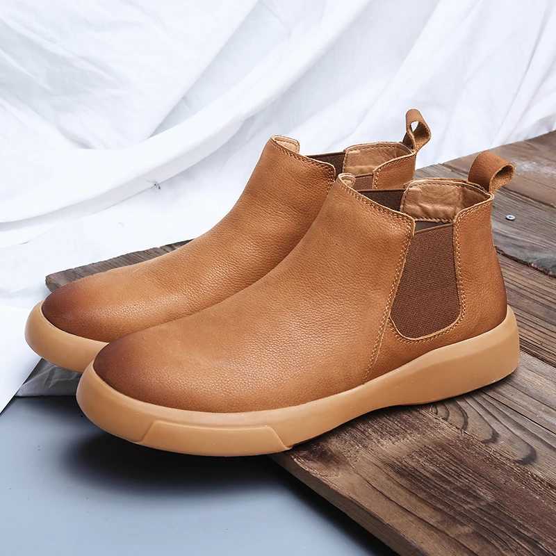 Winter Leather Men Ankle Boots with Fur High Quanlity Man Chelsea Boots Outdoor Casual Shoes Noslip High Top Male Work Shoes Z251029