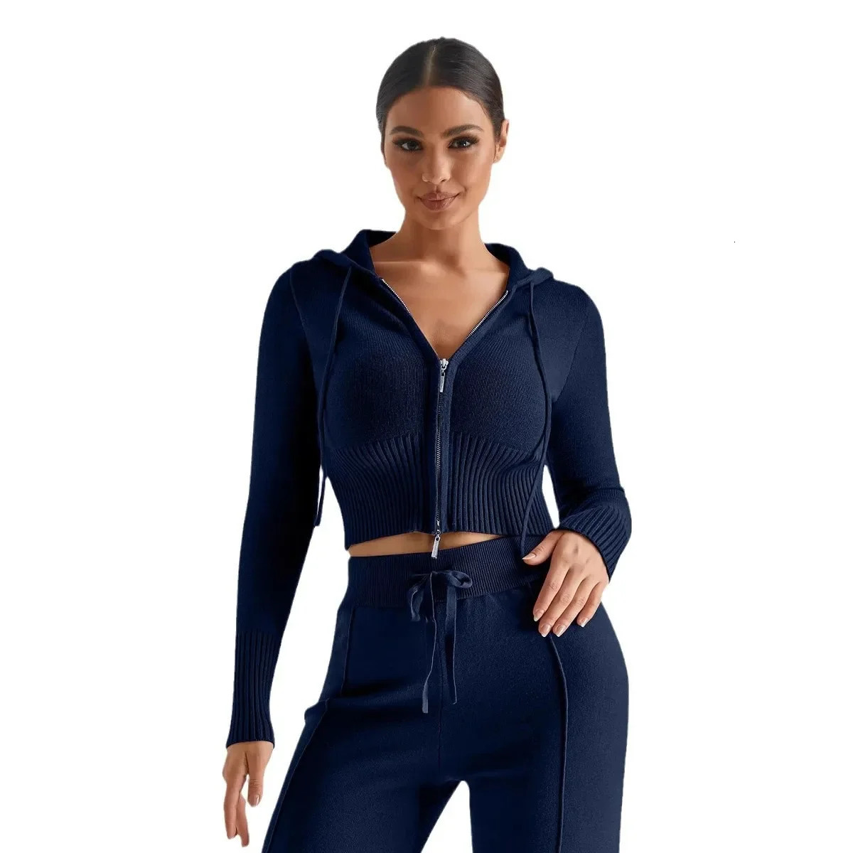 Sexy High Waist Knitted Hat Womens Long Sleeve Long Pants CrossBorder Tiktok Trendy Hooded Knitted Wear 251029