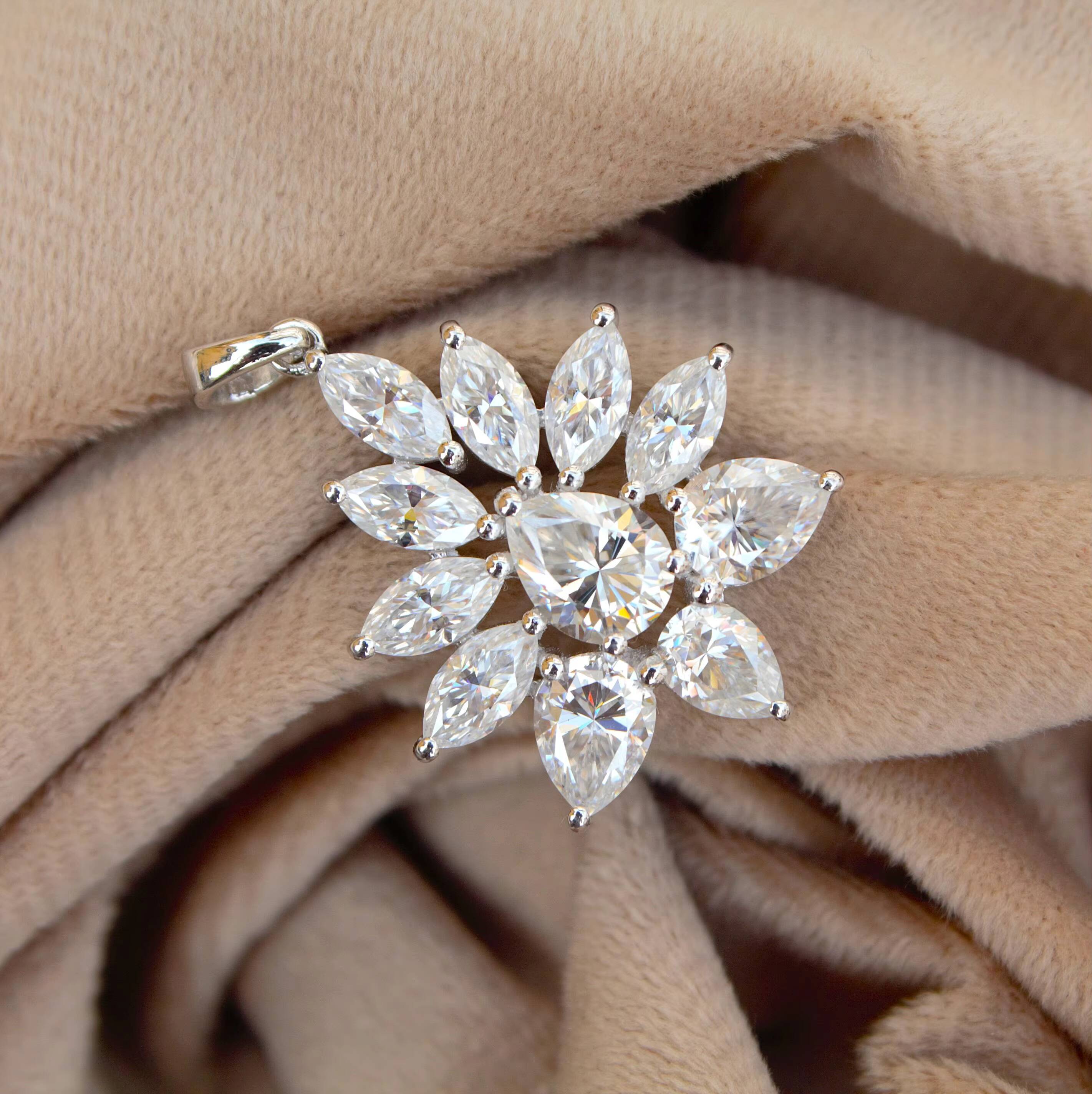 925 Silver Pendant with Pear Marquise Cut Moissanite Prong Setting Jewelry Without Chain Pendants Charms