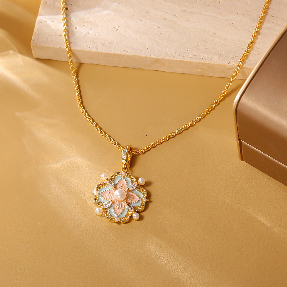 French Oil Drop Pearl Pendant New Chinese National Style Four-Leaf Clover Necklace Light High-End Sense Elegant Collarbone Chain ddmynov