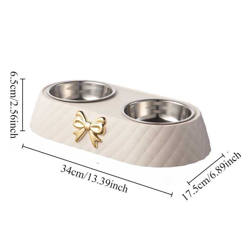 1PC Pet Dog and Cat Food Bowls Bowtie Dog Food Drinking Double Bowl Pet Supplies J251113