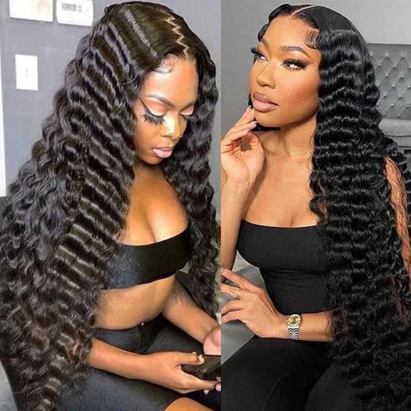 Black Loose Deep Wave Frontal Wigs HD Lace Wig 13x6 Human Hair Water Wave Curly Lace Front Wigs Brazilian Hair 360 Preplucked Ready To Wear Heat Resis