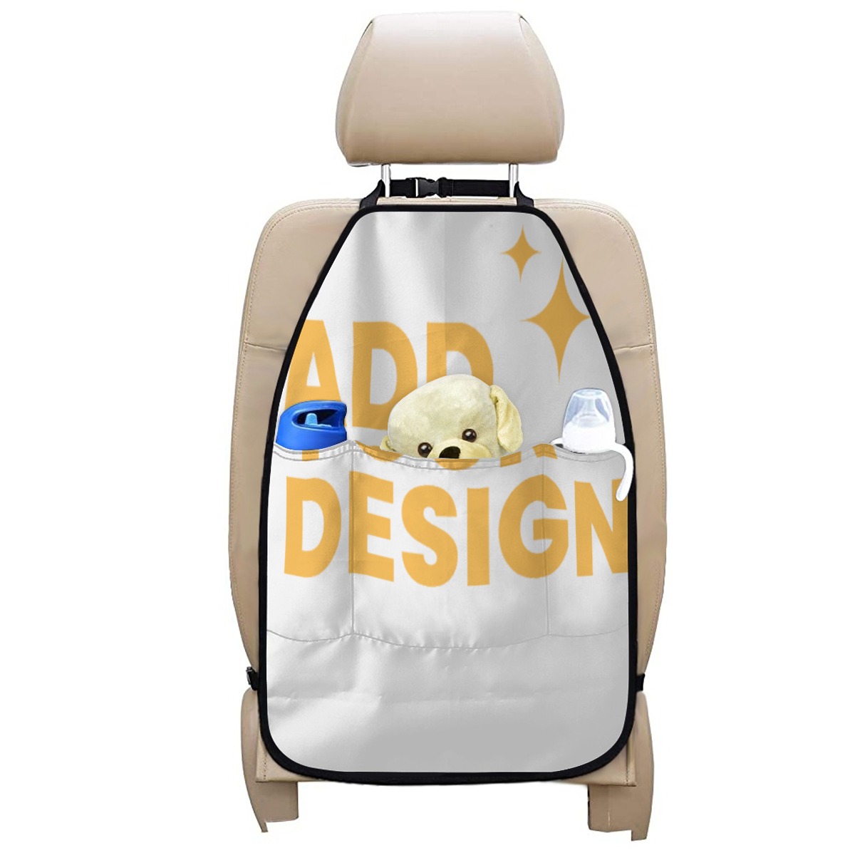 Car Seat Back Organizer with Multiple Pockets, Black Polyester Storage Bag for Headrest, Vehicle Seat Organizer with Black Frame