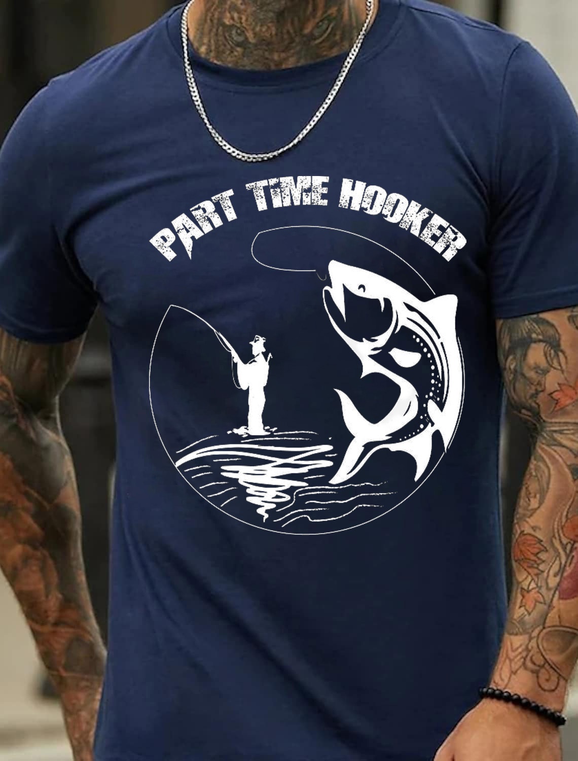 European & American Oversized Vintage Fishing Print Pattern Fashion Men's Cotton Summer T-Shirt - TT7087