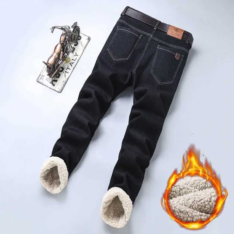 Winter New Warm Fleece Jeans Mens Thick Thermal Casual Straight Denim Pants Male Business Work Stretch Trousers New Clothing J251030