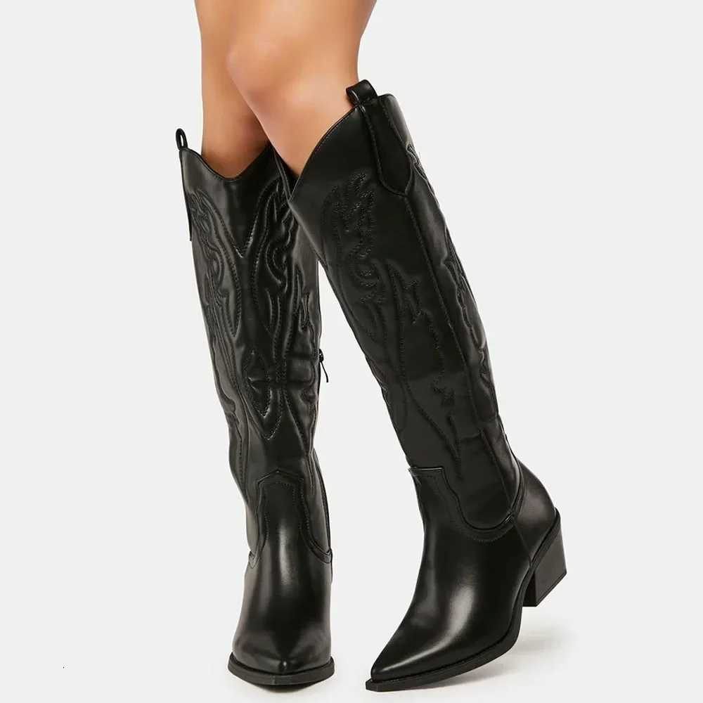Winter Large Size 43 In Stock for Dropship Vintage Knee High Cowgirls Black Western Boots Shoes Zip up White Cowboy Boots Women Z251029