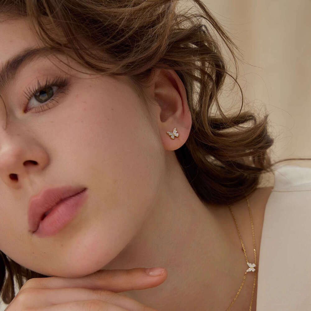 Fashion S Pure Sier Earrings Spring Summer Ear Jewelry Butterfly Necklace for Women Light Niche