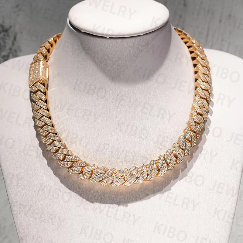 Pass Diamond Tester 20mm Rose Gold Moissanite Cuban Chain Wholesale Price 925 Silver Hiphop Cuban Link for Wedding Gift