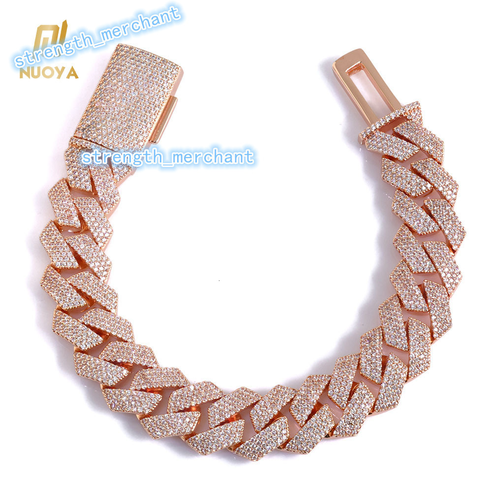Moissanite VVS necklace Premium 15mm 4 Row Miami Cuban Link Chain Bracelet Rose Gold Plated Iced Out Stones Prong Set Hip Hop Jewelry