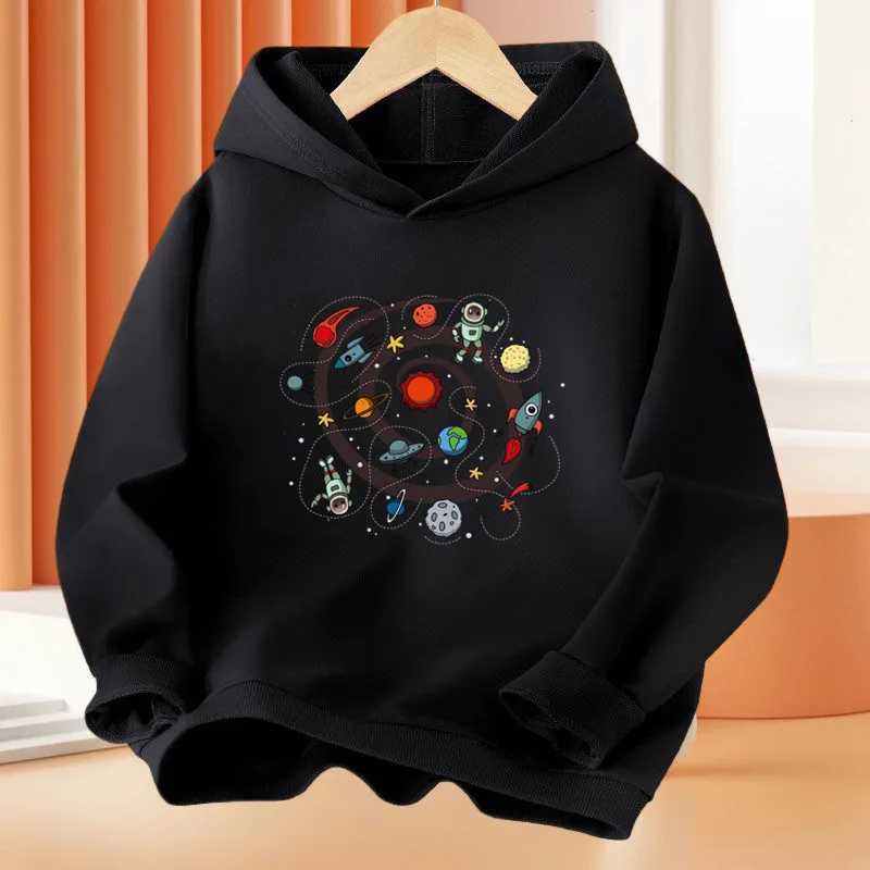Cartoon Astronaut Hooded Fleece Sweatshirt for Boys And Girls Warm Autumn Winter Cartoon Print Top for Kids Long sleeveT251030