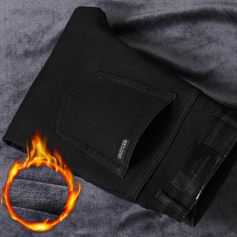 Winter Warm Jeans Mens Thickened Velvet Black Fashion Korean Trousers Plush Velvet Business Casual Straight Denim Pants J251030