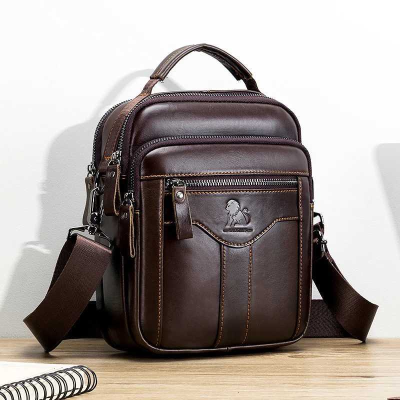Mens crossbody bag fiable leather bag trendy mens top layer cowhide shoder bag Y251011