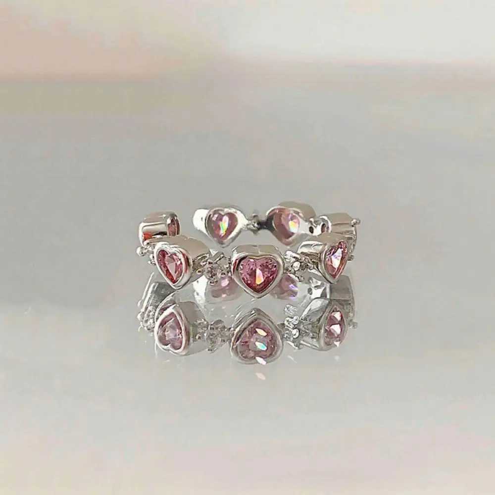 Pastel Pink Diamond Heart Ring for Women Dainty Unique Design Luxury Elegant Adjustable Open RingW251030
