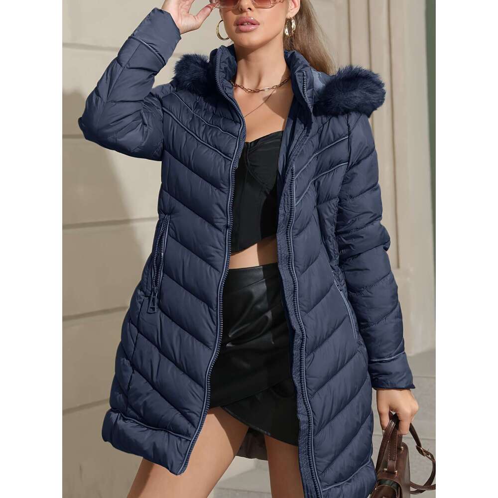 Women S Cozy Fleece Lined Hooded Jacket Slim Fit Mid Length Zip Up With Padded Insulation Solid Color Long Sleeves And Front Pockets For Fall Winter